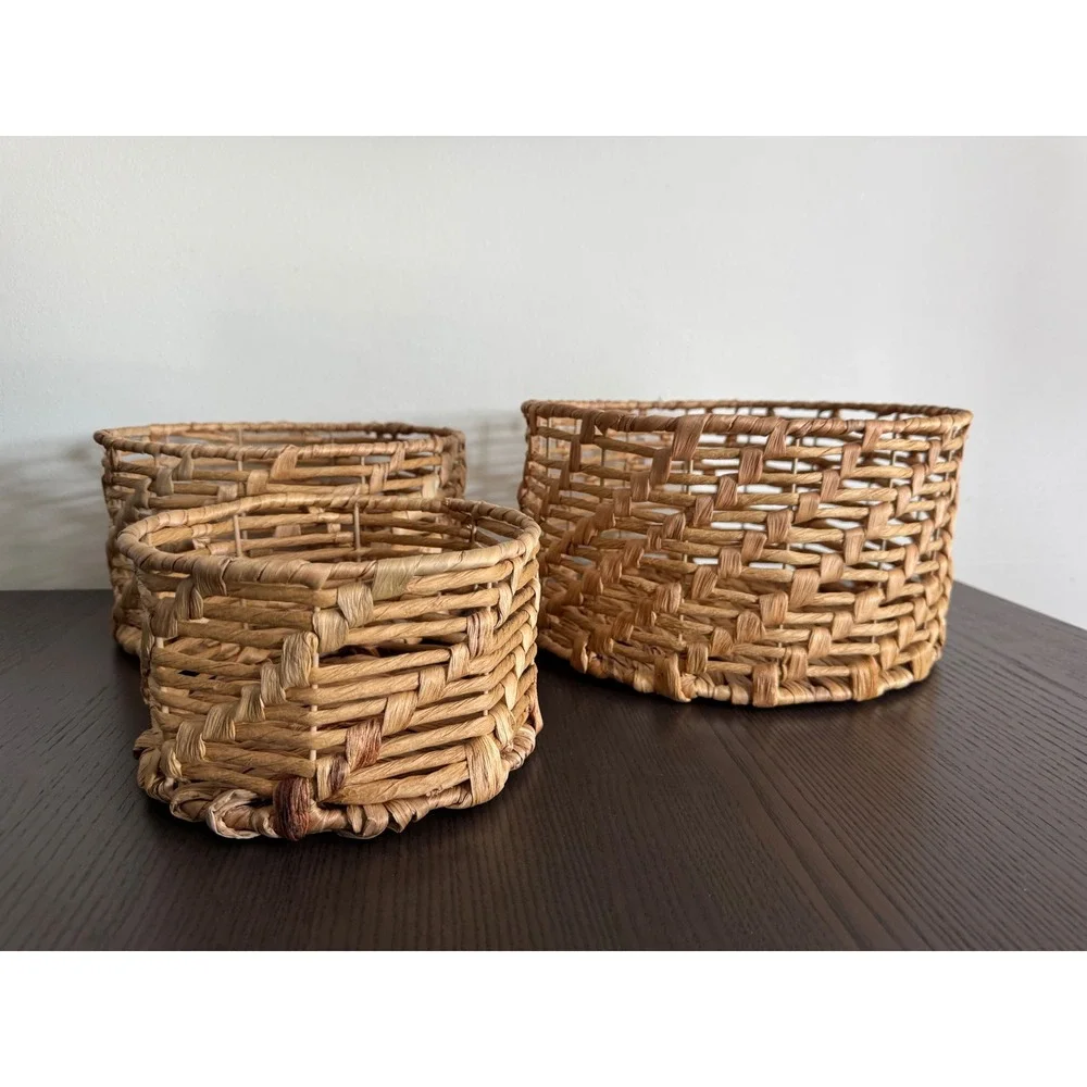 Woven Hyacinth Nesting‎ Baskets Set of 3 Natural Tan Round Decorative Home Boho